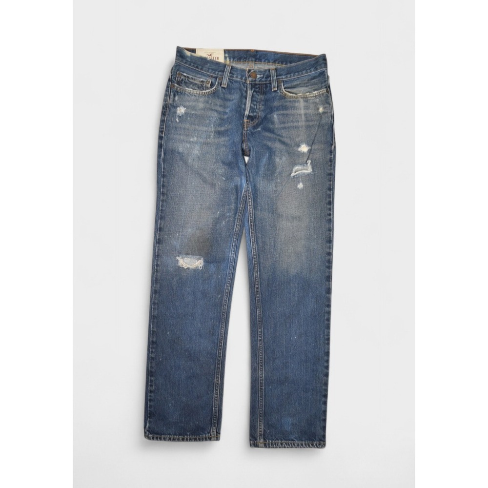 Hollister Jeans Men 30x30 Classic Straight Dark Wash Denim Rips Distressed Faded